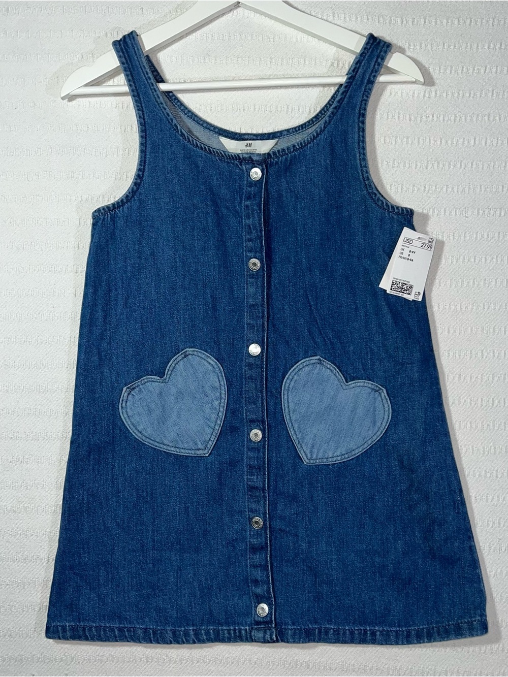 H&M Girls Denim Overall Dress Size 8Y Kids Hearts Vacation Trip Summer NWT
